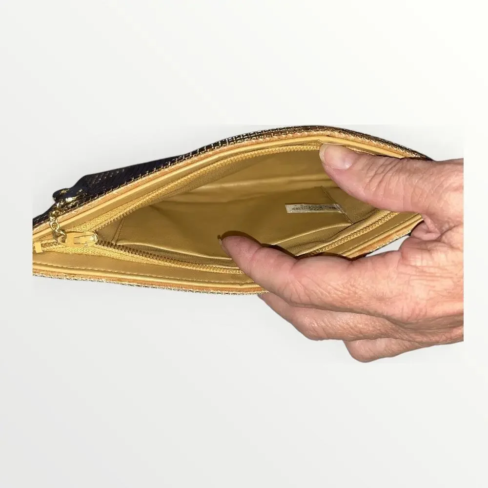 Vintage Whiting and Davis Gold Clutch | Perfect condition | Emblem zipper